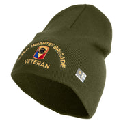 U.S. Army 53rd Infantry Brigade Symbol Embroidered 8 Inch Solid Knit Short Beanie Made in USA - Olive OSFM