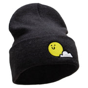 Sunny Smile Embroidered 12 Inch Long Knitted Beanie