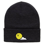 Sunny Smile Embroidered 12 Inch Long Knitted Beanie