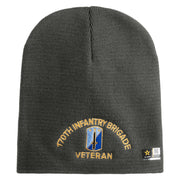 U.S. Army 170th Infantry Brigade Symbol Embroidered 8 Inch Solid Knit Short Beanie Made in USA - Charcoal OSFM