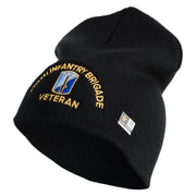 U.S. Army 170th Infantry Brigade Symbol Embroidered 8 Inch Solid Knit Short Beanie Made in USA - Black OSFM