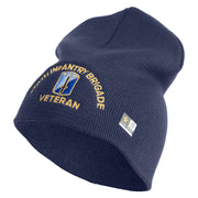 U.S. Army 170th Infantry Brigade Symbol Embroidered 8 Inch Solid Knit Short Beanie Made in USA - Navy OSFM
