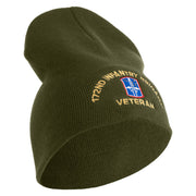 U.S. Army 172nd Infantry Brigade Symbol Embroidered 8 Inch Solid Knit Short Beanie Made in USA - Olive OSFM