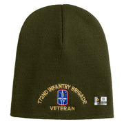 U.S. Army 172nd Infantry Brigade Symbol Embroidered 8 Inch Solid Knit Short Beanie Made in USA - Olive OSFM