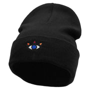 Eye Crest Embroidered 12 Inch Long Knitted Beanie