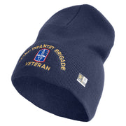 U.S. Army 172nd Infantry Brigade Symbol Embroidered 8 Inch Solid Knit Short Beanie Made in USA - Navy OSFM