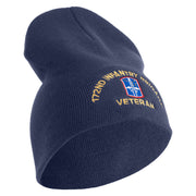 U.S. Army 172nd Infantry Brigade Symbol Embroidered 8 Inch Solid Knit Short Beanie Made in USA - Navy OSFM
