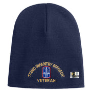 U.S. Army 172nd Infantry Brigade Symbol Embroidered 8 Inch Solid Knit Short Beanie Made in USA - Navy OSFM