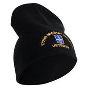 U.S. Army 172nd Infantry Brigade Symbol Embroidered 8 Inch Solid Knit Short Beanie Made in USA - Black OSFM