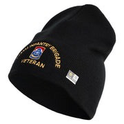 U.S. Army 174th Infantry Brigade Symbol Embroidered 8 Inch Solid Knit Short Beanie Made in USA - Black OSFM
