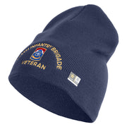 U.S. Army 174th Infantry Brigade Symbol Embroidered 8 Inch Solid Knit Short Beanie Made in USA - Navy OSFM