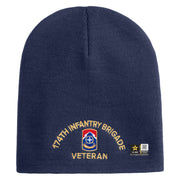 U.S. Army 174th Infantry Brigade Symbol Embroidered 8 Inch Solid Knit Short Beanie Made in USA - Navy OSFM