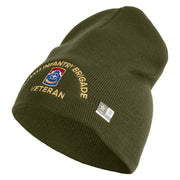 U.S. Army 174th Infantry Brigade Symbol Embroidered 8 Inch Solid Knit Short Beanie Made in USA - Olive OSFM