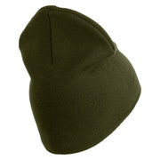 U.S. Army 174th Infantry Brigade Symbol Embroidered 8 Inch Solid Knit Short Beanie Made in USA - Olive OSFM