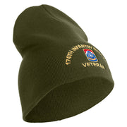 U.S. Army 174th Infantry Brigade Symbol Embroidered 8 Inch Solid Knit Short Beanie Made in USA - Olive OSFM