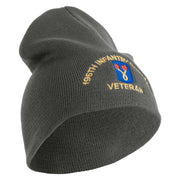 U.S. Army 196th Infantry Brigade Symbol Embroidered 8 Inch Solid Knit Short Beanie Made in USA - Charcoal OSFM