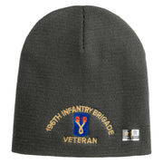 U.S. Army 196th Infantry Brigade Symbol Embroidered 8 Inch Solid Knit Short Beanie Made in USA - Charcoal OSFM