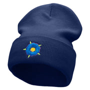 Blue Flower Embroidered 12 inch Acrylic Cuffed Long Beanie