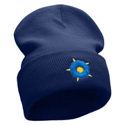 Blue Flower Embroidered 12 inch Acrylic Cuffed Long Beanie