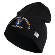 U.S. Army 196th Infantry Brigade Symbol Embroidered 8 Inch Solid Knit Short Beanie Made in USA - Black OSFM