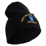 U.S. Army 196th Infantry Brigade Symbol Embroidered 8 Inch Solid Knit Short Beanie Made in USA - Black OSFM