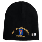 U.S. Army 196th Infantry Brigade Symbol Embroidered 8 Inch Solid Knit Short Beanie Made in USA - Black OSFM