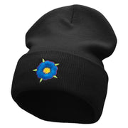 Blue Flower Embroidered 12 inch Acrylic Cuffed Long Beanie