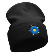 Blue Flower Embroidered 12 inch Acrylic Cuffed Long Beanie