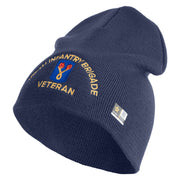 U.S. Army 196th Infantry Brigade Symbol Embroidered 8 Inch Solid Knit Short Beanie Made in USA - Navy OSFM