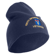 U.S. Army 196th Infantry Brigade Symbol Embroidered 8 Inch Solid Knit Short Beanie Made in USA - Navy OSFM