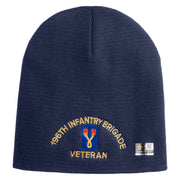 U.S. Army 196th Infantry Brigade Symbol Embroidered 8 Inch Solid Knit Short Beanie Made in USA - Navy OSFM
