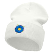 Blue Flower Embroidered 12 inch Acrylic Cuffed Long Beanie