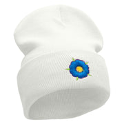 Blue Flower Embroidered 12 inch Acrylic Cuffed Long Beanie