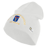 U.S. Army 196th Infantry Brigade Symbol Embroidered 8 Inch Solid Knit Short Beanie Made in USA - White OSFM