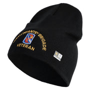 U.S. Army 198th Infantry Brigade Symbol Embroidered 8 Inch Solid Knit Short Beanie Made in USA - Black OSFM