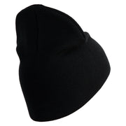 U.S. Army 198th Infantry Brigade Symbol Embroidered 8 Inch Solid Knit Short Beanie Made in USA - Black OSFM