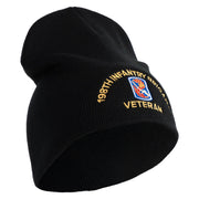 U.S. Army 198th Infantry Brigade Symbol Embroidered 8 Inch Solid Knit Short Beanie Made in USA - Black OSFM