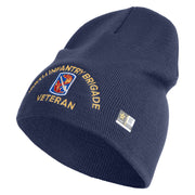 U.S. Army 198th Infantry Brigade Symbol Embroidered 8 Inch Solid Knit Short Beanie Made in USA - Navy OSFM