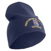 U.S. Army 198th Infantry Brigade Symbol Embroidered 8 Inch Solid Knit Short Beanie Made in USA - Navy OSFM