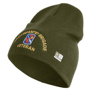 U.S. Army 198th Infantry Brigade Symbol Embroidered 8 Inch Solid Knit Short Beanie Made in USA - Olive OSFM
