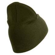 U.S. Army 198th Infantry Brigade Symbol Embroidered 8 Inch Solid Knit Short Beanie Made in USA - Olive OSFM