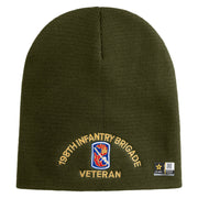 U.S. Army 198th Infantry Brigade Symbol Embroidered 8 Inch Solid Knit Short Beanie Made in USA - Olive OSFM