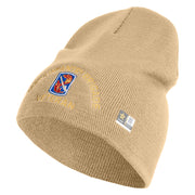 U.S. Army 198th Infantry Brigade Symbol Embroidered 8 Inch Solid Knit Short Beanie Made in USA - Stone OSFM
