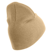 U.S. Army 198th Infantry Brigade Symbol Embroidered 8 Inch Solid Knit Short Beanie Made in USA - Stone OSFM