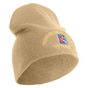U.S. Army 198th Infantry Brigade Symbol Embroidered 8 Inch Solid Knit Short Beanie Made in USA - Stone OSFM