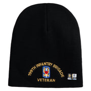 U.S. Army 199th Infantry Brigade Symbol Embroidered 8 Inch Solid Knit Short Beanie Made in USA - Black OSFM
