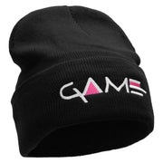 Game Embroidered 12 Inch Long Knitted Beanie