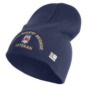 U.S. Army 199th Infantry Brigade Symbol Embroidered 8 Inch Solid Knit Short Beanie Made in USA - Navy OSFM