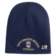 U.S. Army 199th Infantry Brigade Symbol Embroidered 8 Inch Solid Knit Short Beanie Made in USA - Navy OSFM