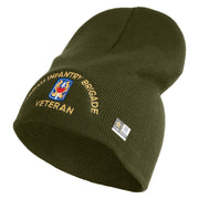 U.S. Army 199th Infantry Brigade Symbol Embroidered 8 Inch Solid Knit Short Beanie Made in USA - Olive OSFM